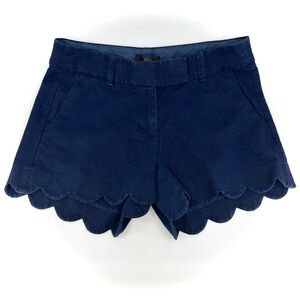 J.CREW Linen Blend‎ Shorts with Scalloped Edge Hem Navy Blue Women’s Size 0
